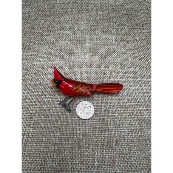 Vintage Hand-Painted Wooden Cardinal Pin & Screwback Earrings Set - Picture 8 of 12